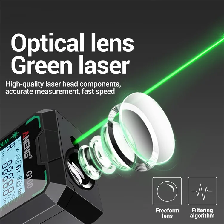 ANENG G100 Portable Handheld Laser Rangefinder 100m Measuremen Range Green Beam Laser Distance Measure Tool