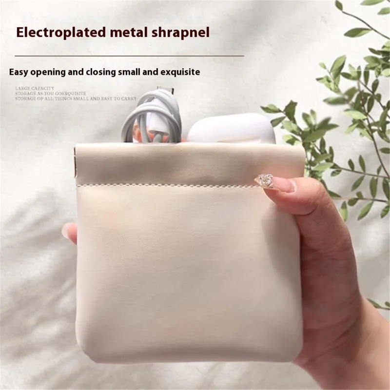 18 x 14cm Auto Closure PU Storage Pouch for Cables, Earphones, Chargers, and Lipstick (Size: XL) - Apricot