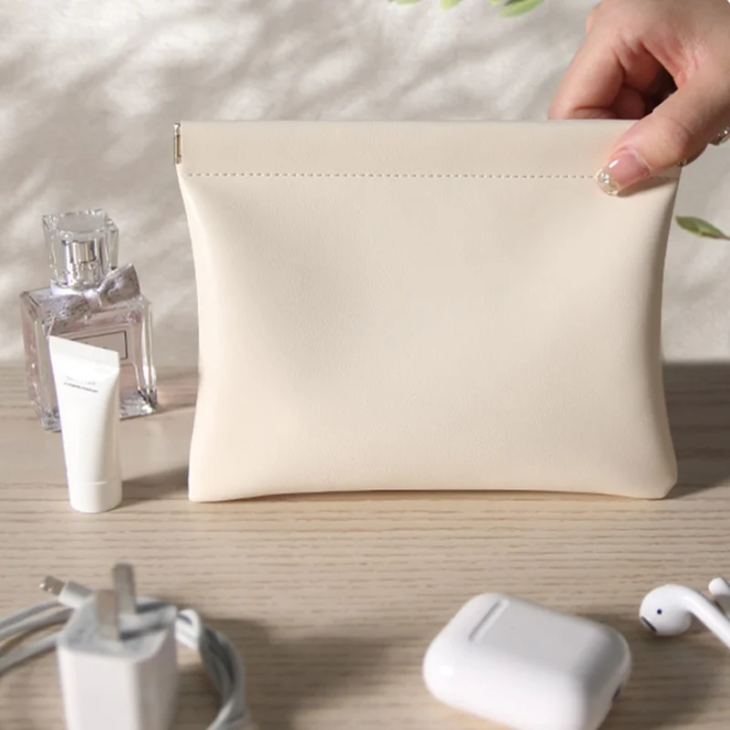18 x 14cm Auto Closure PU Storage Pouch for Cables, Earphones, Chargers, and Lipstick (Size: XL) - Apricot