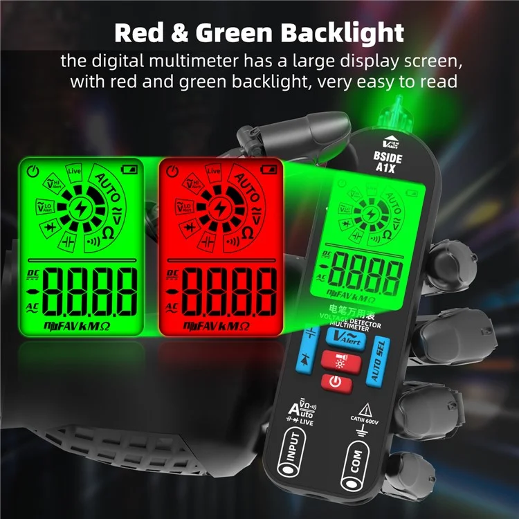 BSIDE A1X Handheld Digital Multimeter Electric Test Pen Professional Voltage Resistance Diode Tester