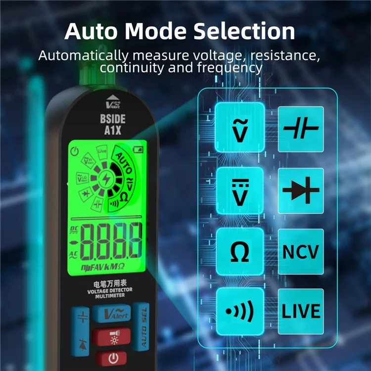 BSIDE A1X Handheld Digital Multimeter Electric Test Pen Professional Voltage Resistance Diode Tester