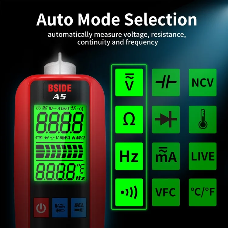 BSIDE A5 Smart Digital Multimeter Profesional AC DC Current VFC NCV Live Wire Ohm Diode Voltage Detector Meter