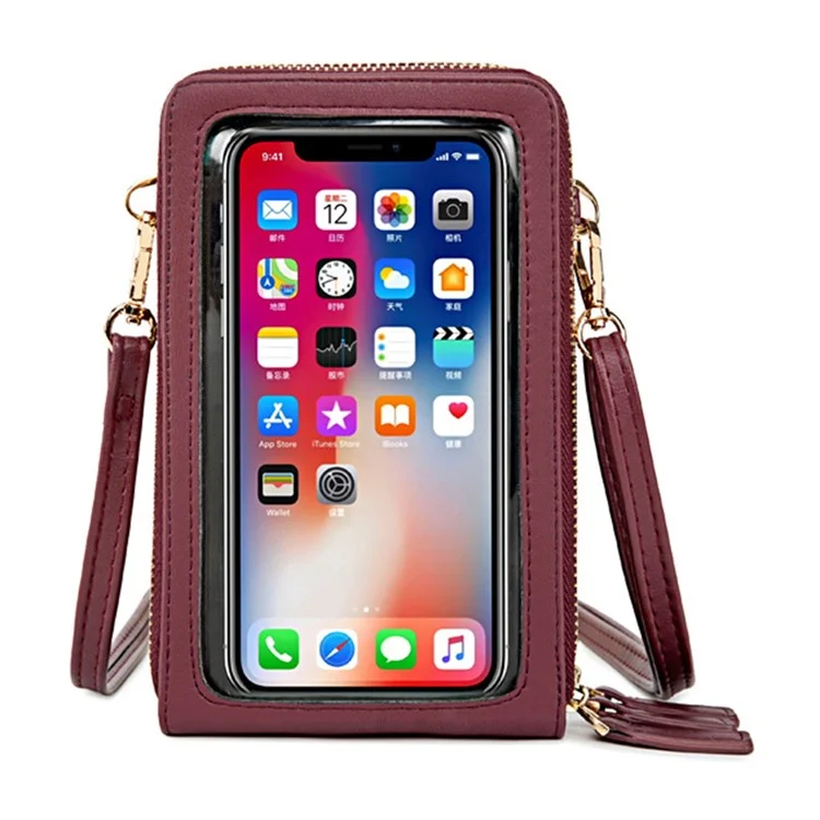 FOREVER MIYIN SJ617 Women's Shoulder Bag Crossbody Bag Sensitive Touch Screen Film Window Design Leather Wrist Bag Handbag Phone Storage Pouch - Wine Red