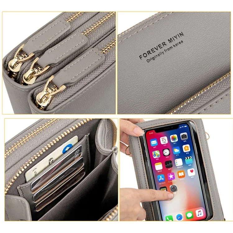 FOREVER MIYIN SJ617 Women's Shoulder Bag Crossbody Bag Sensitive Touch Screen Film Window Design Leather Wrist Bag Handbag Phone Storage Pouch - Wine Red