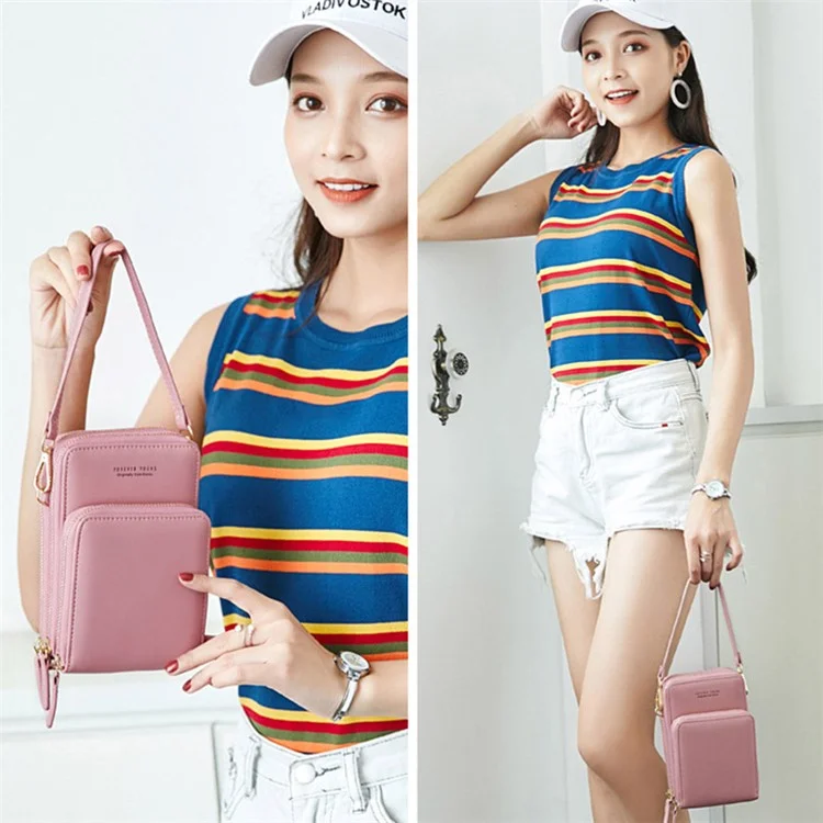 FOREVER MIYIN SJ617 Women's Shoulder Bag Crossbody Bag Sensitive Touch Screen Film Window Design Leather Wrist Bag Handbag Phone Storage Pouch - Wine Red