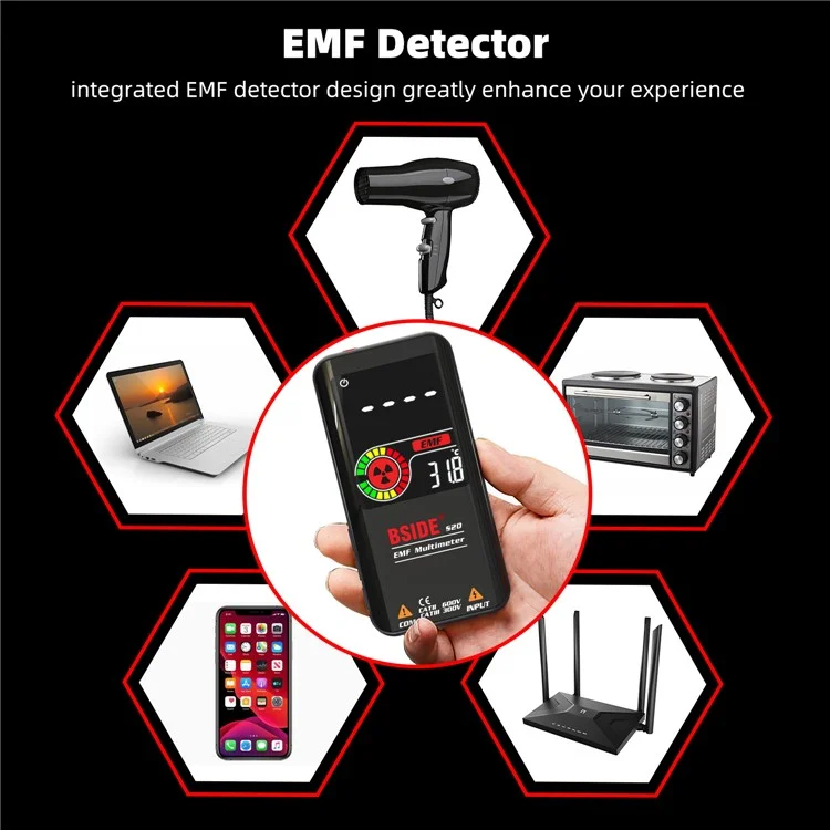 BSIDE S20 EMF Meter Electromagnetic Radiation Detector 9999 Counts Auto Range Multimeter