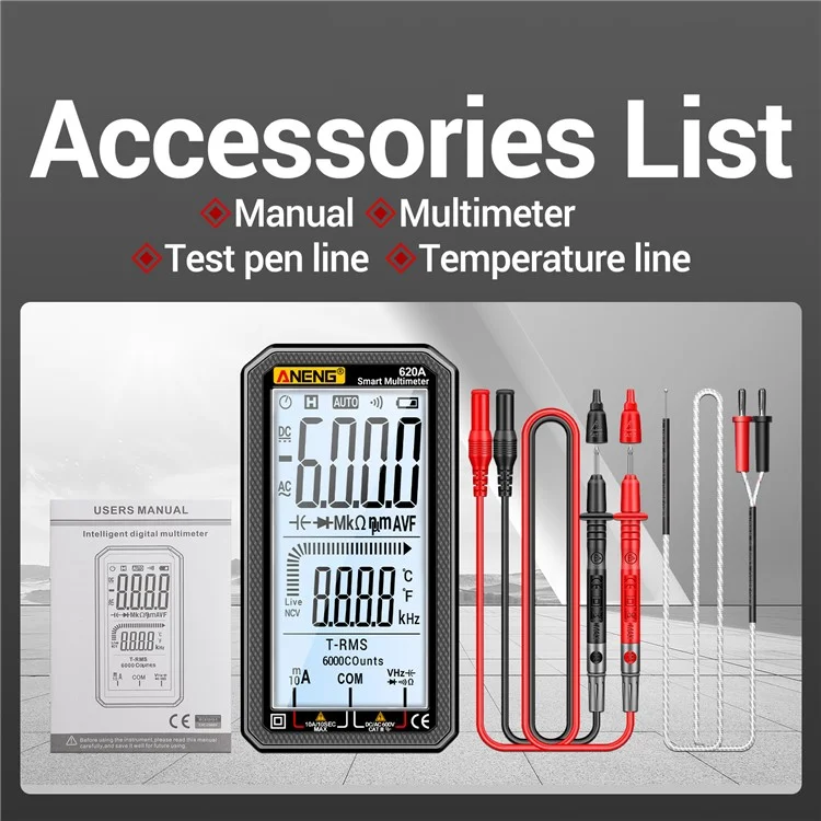 ANENG 620A Large Screen Digital Multimeter Voltage Current Resistance Tester - Black