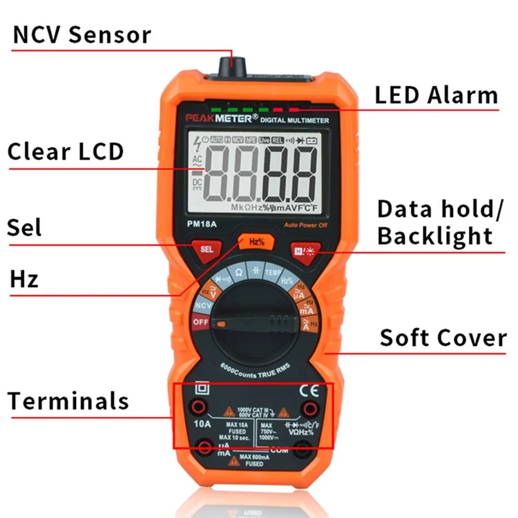 PEAKMETER PM18A Multimeter High-Precision Fully Automatic Digital Display Electrician Multimeter