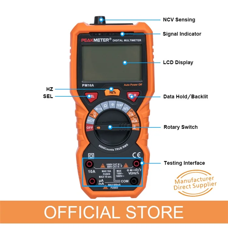 PEAKMETER PM18A Multimeter High-Precision Fully Automatic Digital Display Electrician Multimeter