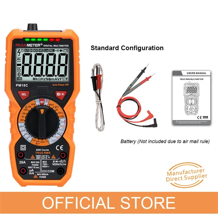 PEAKMETER PM18C Multimeter High-Precision Digital Display Voltage Current Resistance Tester