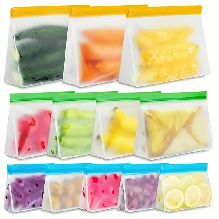 10 pièces / ensemble S+M+L Sac de rangement pour réfrigérateur de cuisine PEVA Sac d'étanchéité pour la conservation des aliments (sans BPA, sans certification FDA)