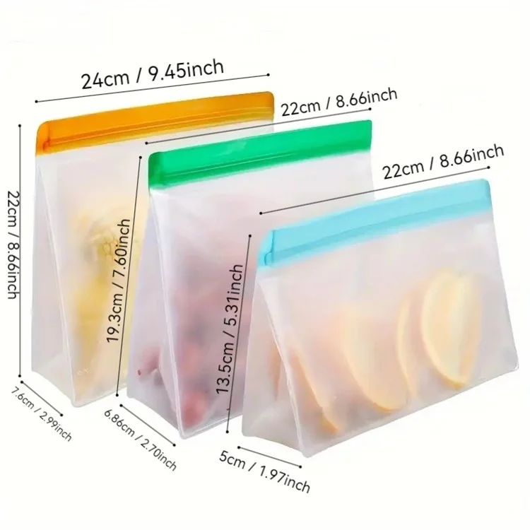 10 pièces / ensemble S+M+L Sac de rangement pour réfrigérateur de cuisine PEVA Sac d'étanchéité pour la conservation des aliments (sans BPA, sans certification FDA)