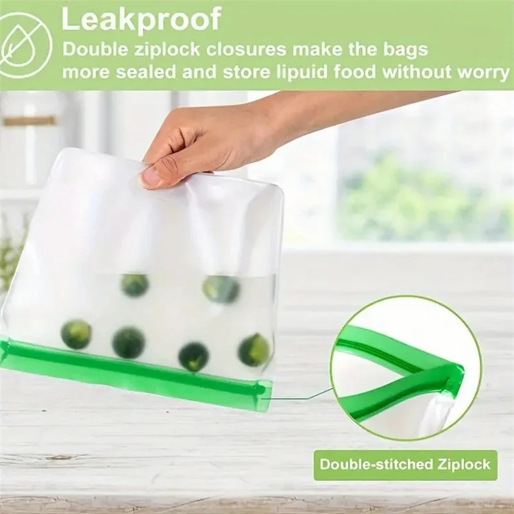 10 pièces / ensemble S+M+L Sac de rangement pour réfrigérateur de cuisine PEVA Sac d'étanchéité pour la conservation des aliments (sans BPA, sans certification FDA)
