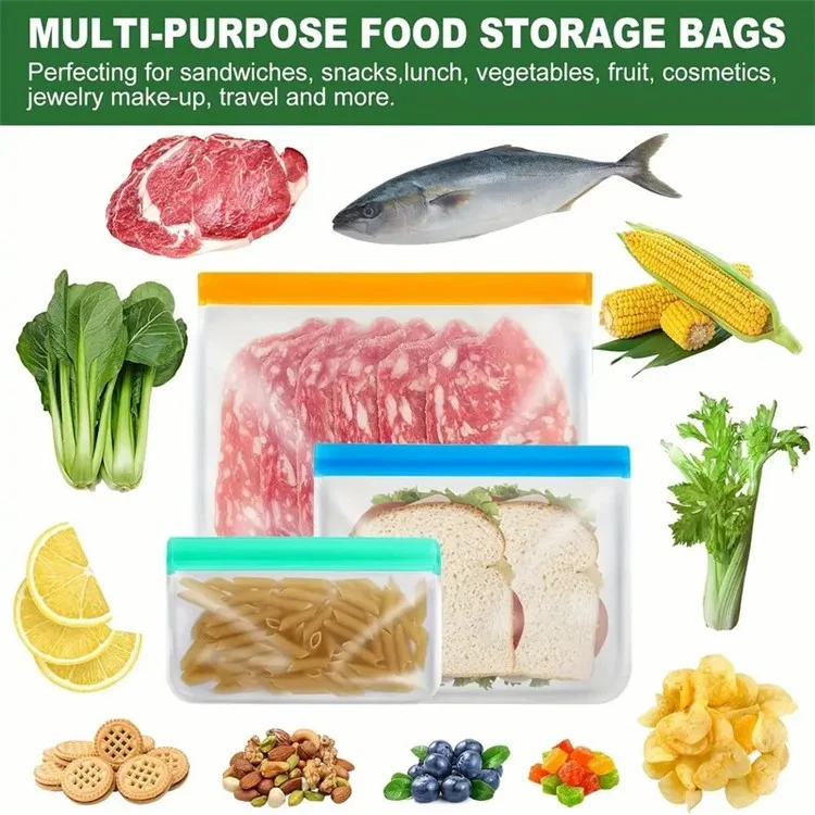 10 pièces / ensemble S+M+L Sac de rangement pour réfrigérateur de cuisine PEVA Sac d'étanchéité pour la conservation des aliments (sans BPA, sans certification FDA)