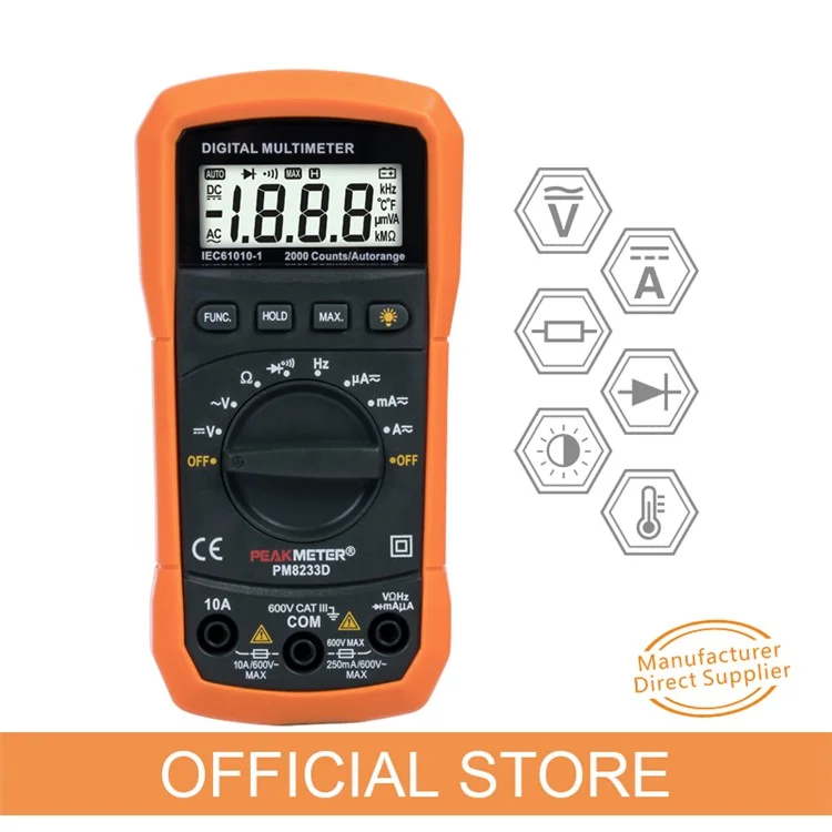 Peakmeter PM8233D Multímetro Digital Hommed Medidor Universal de Alta Precisión