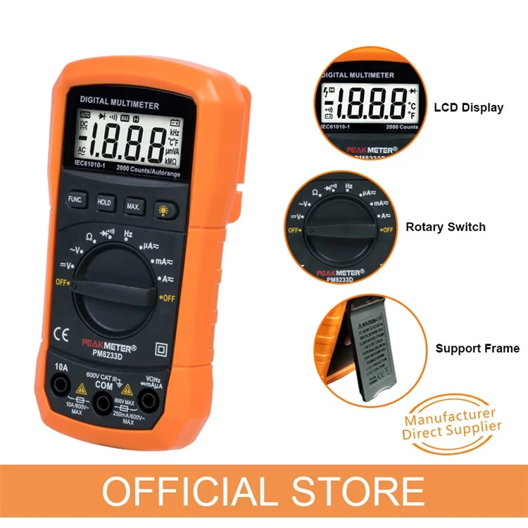 Peakmeter PM8233D Multímetro Digital Hommed Medidor Universal de Alta Precisión
