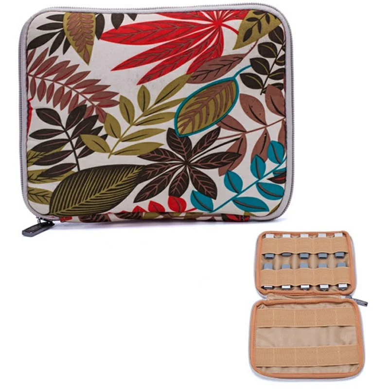 20 x 16cm USB Flash Drive Storage Pouch 20-Grid U-Disk Zipper Bag - Colorful Leaves / White Bottom