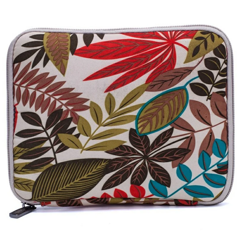 20 x 16cm USB Flash Drive Storage Pouch 20-Grid U-Disk Zipper Bag - Colorful Leaves / White Bottom