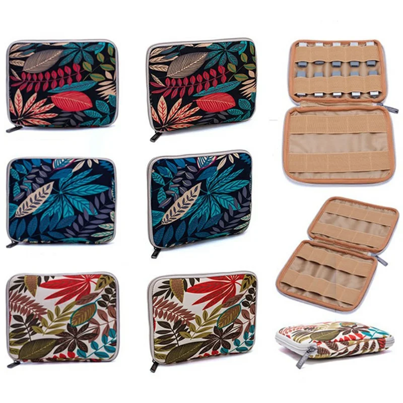 20 x 16cm USB Flash Drive Storage Pouch 20-Grid U-Disk Zipper Bag - Colorful Leaves / White Bottom