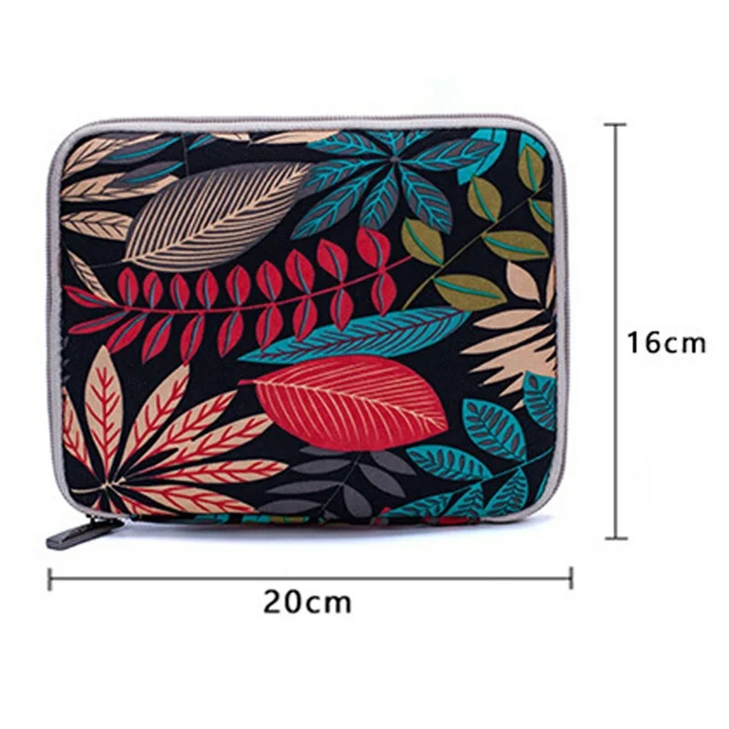 20 x 16cm USB Flash Drive Storage Pouch 20-Grid U-Disk Zipper Bag - Colorful Leaves / White Bottom