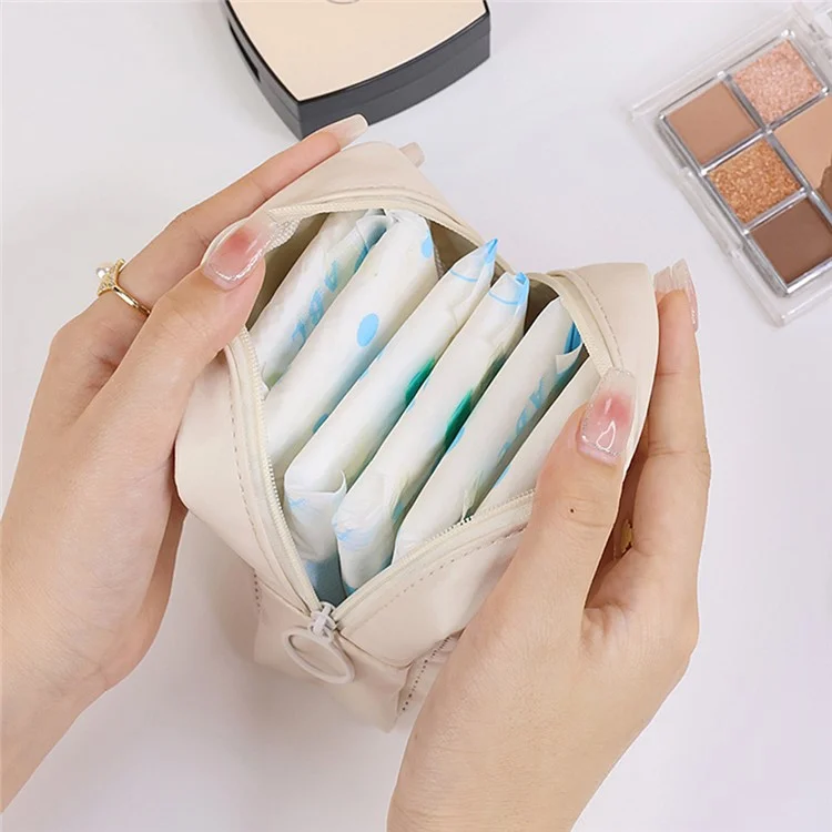 W6 Bague de Almacenamiento de Capas Sanitarias W6 PU Bolsa de Almacenamiento de Lápices Labiales Impermeables de Cuero PU - Rosa