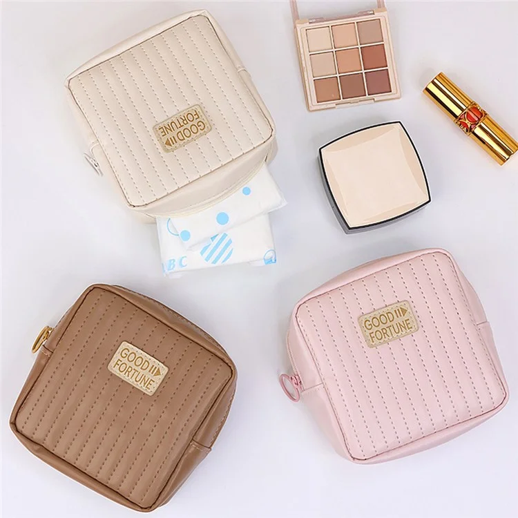 W6 Bague de Almacenamiento de Capas Sanitarias W6 PU Bolsa de Almacenamiento de Lápices Labiales Impermeables de Cuero PU - Rosa