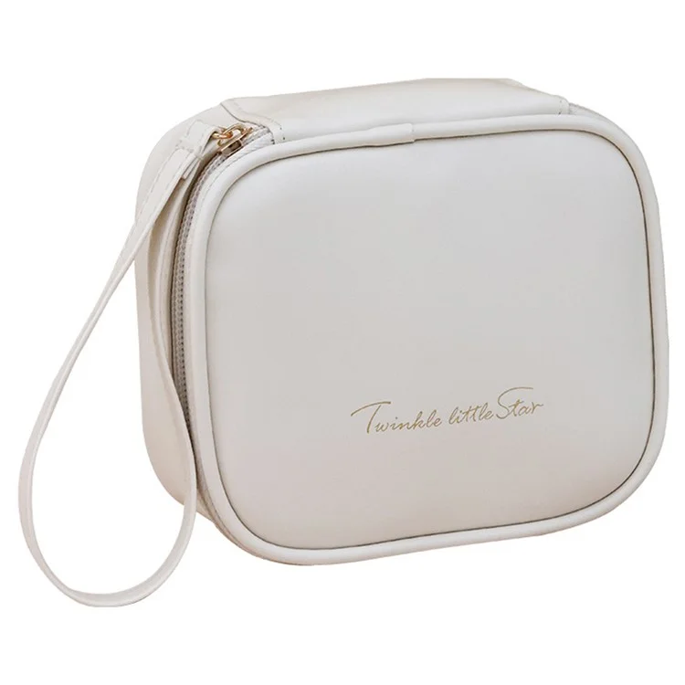 W7PU Portable Sanitary Napkin Storage Bag PU Leather Lipstick Cosmetics Zipper Storage Bag - White
