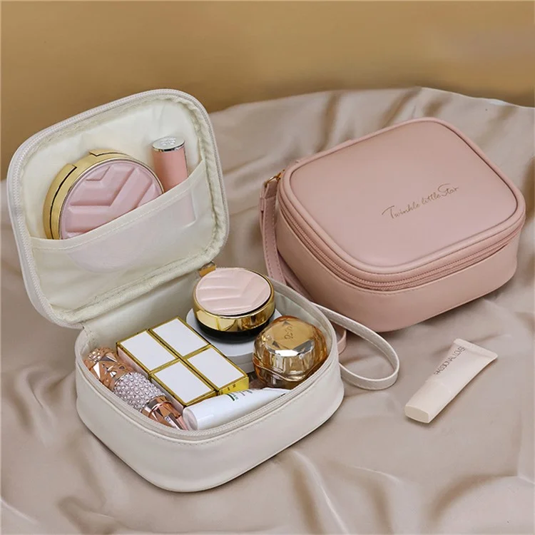 W7PU Portable Sanitary Napkin Storage Bag PU Leather Lipstick Cosmetics Zipper Storage Bag - White