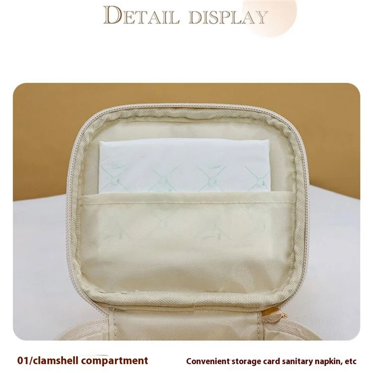 W7PU Portable Sanitary Napkin Storage Bag PU Leather Lipstick Cosmetics Zipper Storage Bag - White