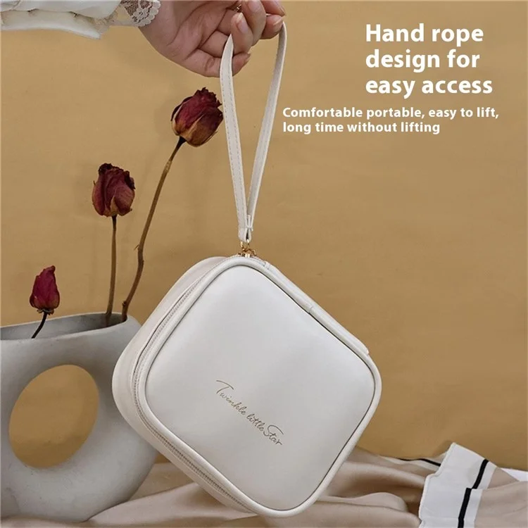 W7PU Portable Sanitary Napkin Storage Bag PU Leather Lipstick Cosmetics Zipper Storage Bag - White