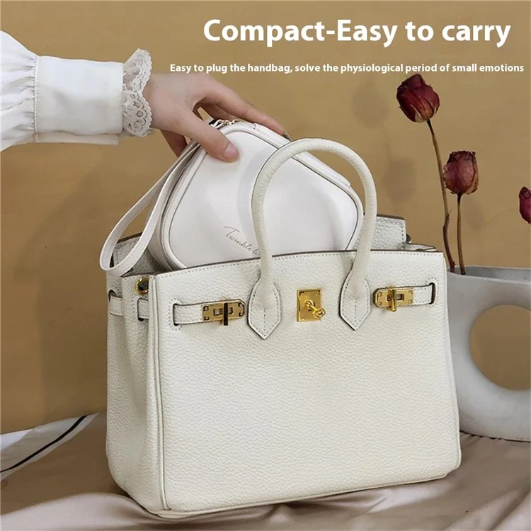 W7PU Portable Sanitary Napkin Storage Bag PU Leather Lipstick Cosmetics Zipper Storage Bag - White