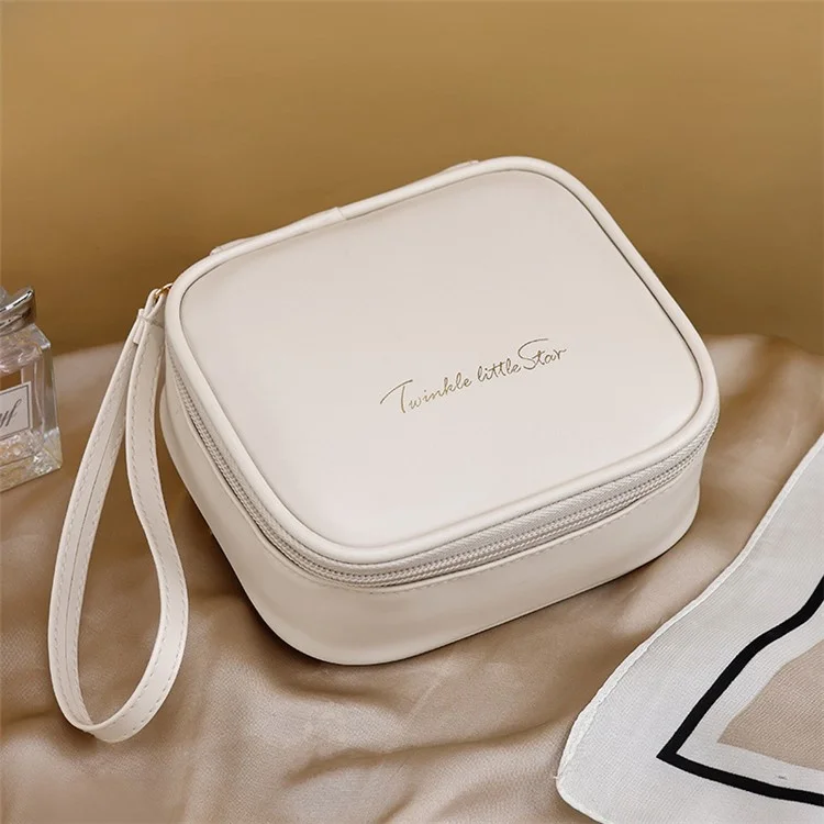W7PU Portable Sanitary Napkin Storage Bag PU Leather Lipstick Cosmetics Zipper Storage Bag - White
