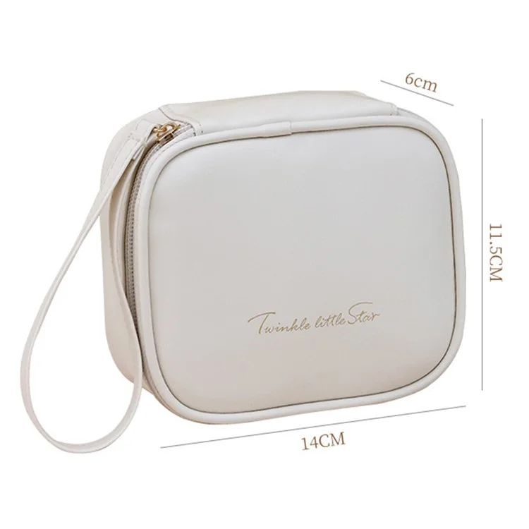W7PU Portable Sanitary Napkin Storage Bag PU Leather Lipstick Cosmetics Zipper Storage Bag - White