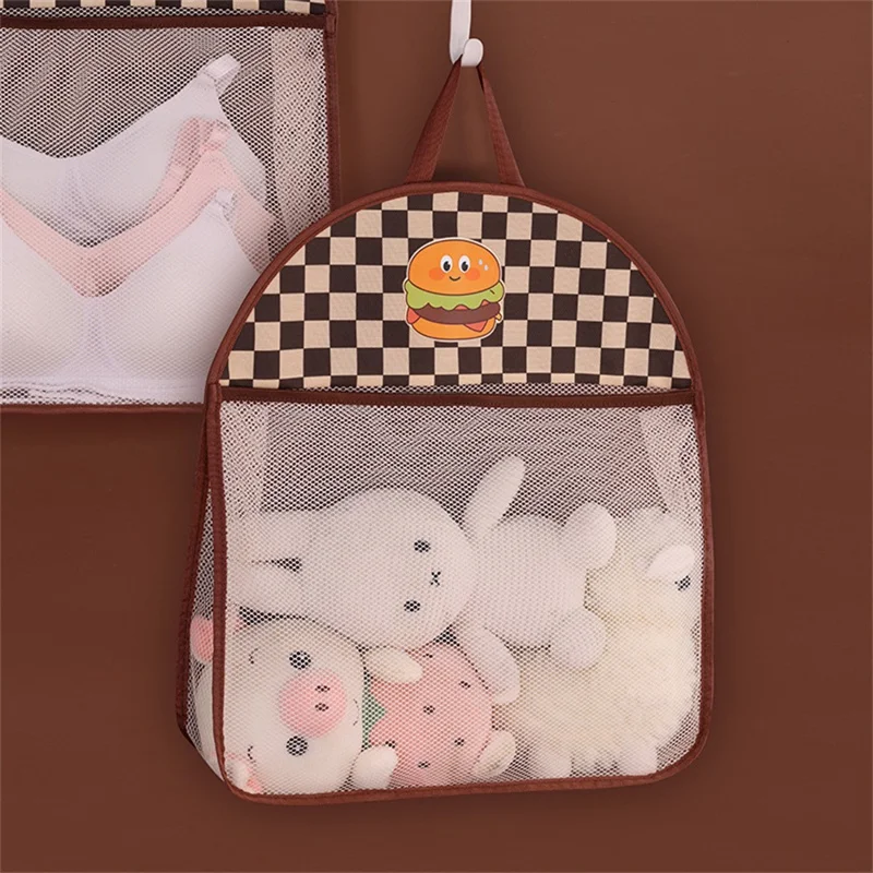 1002 Mesh Hanging Bag Cartoon Dormitory Home Wardrobe Wall Hanging Underwear Storage Bag - Hamburger