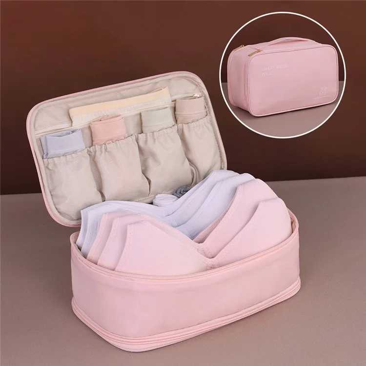 1006 Double-layer Underwear Storage Bag Portable Bra Socks Underpants Organizing Storage Bag - Pink