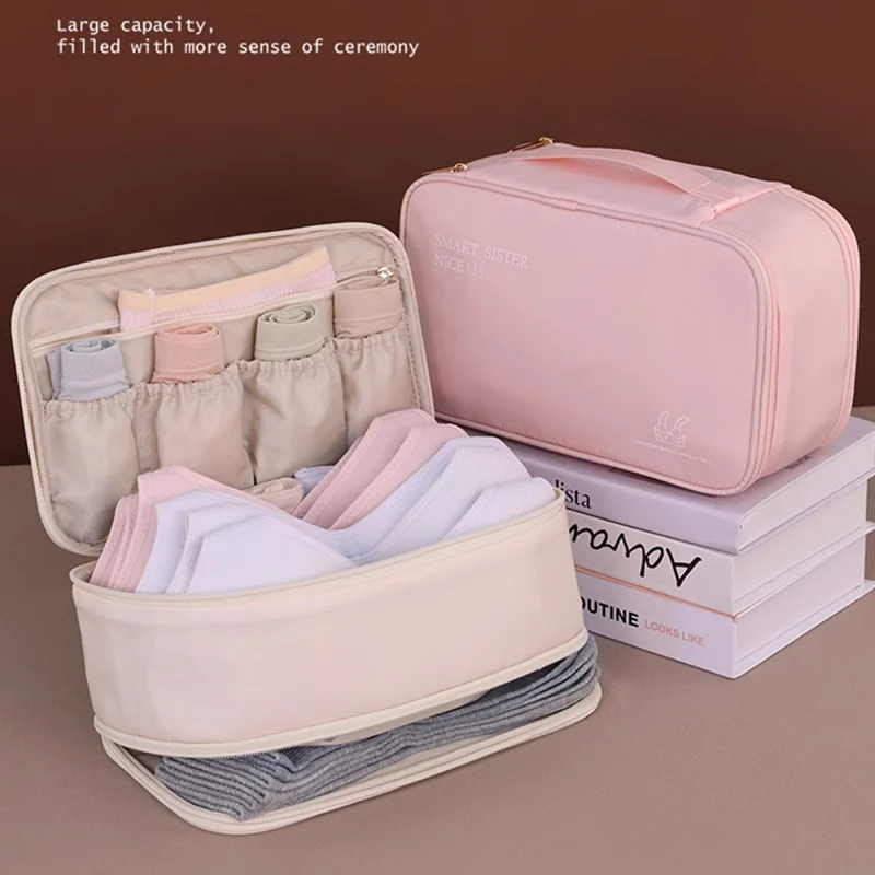 1006 Double-layer Underwear Storage Bag Portable Bra Socks Underpants Organizing Storage Bag - Pink