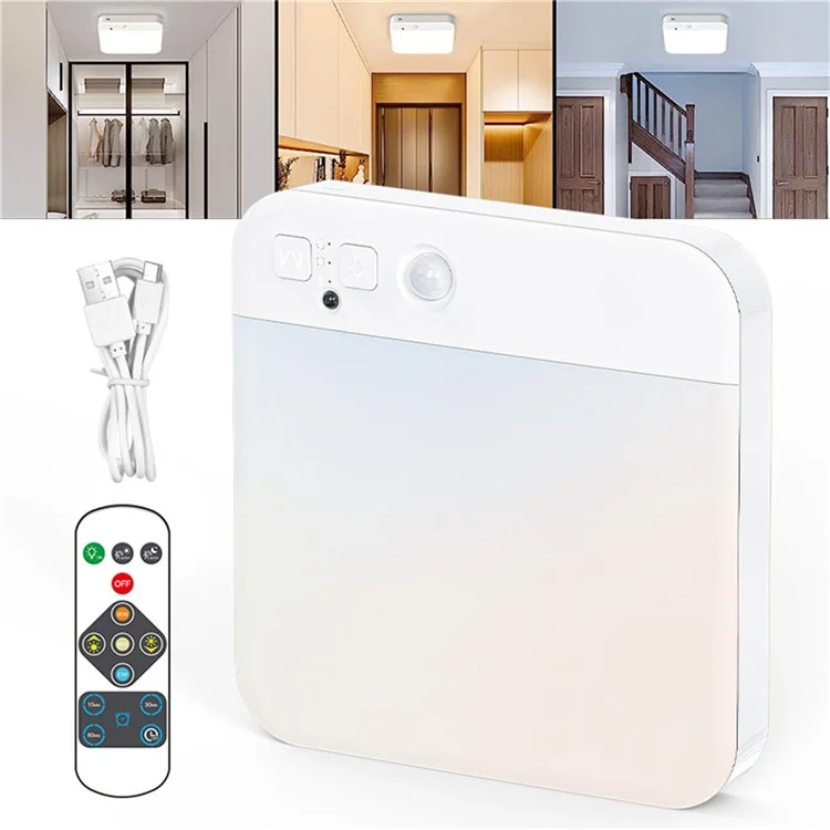 Rechargeable Motion Sensor Flush Mount Ceiling Light with Remote 3000K-6500K Adjustable Night Light for Bedroom, Kitchen