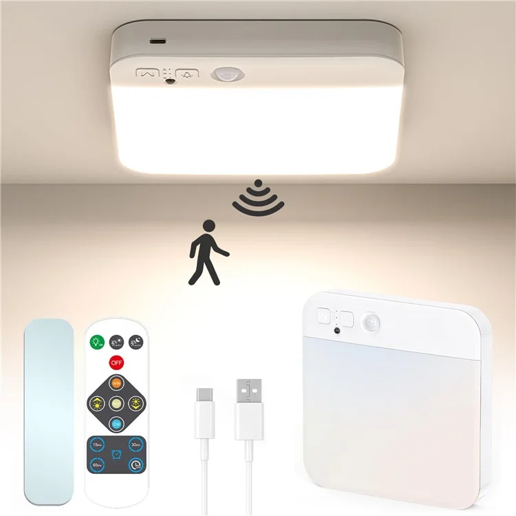 Rechargeable Motion Sensor Flush Mount Ceiling Light with Remote 3000K-6500K Adjustable Night Light for Bedroom, Kitchen