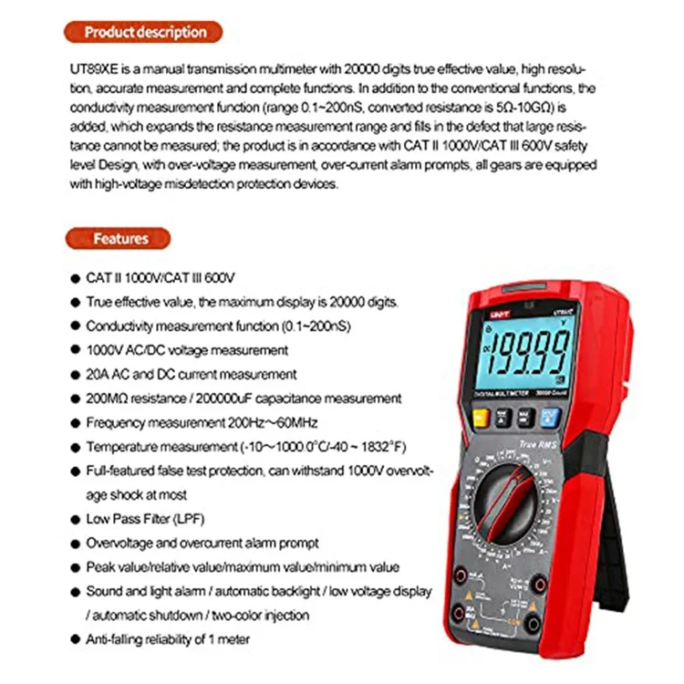UNI-T UT89XE Digital Multimeter Professional Tester True RMS Manual Range DC AC Voltmeter Ammeter (No Battery)