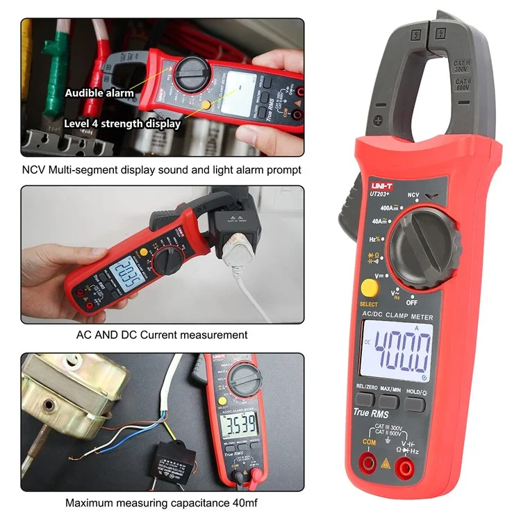 UNI-T Ut203 + Multimètre numérique 400A AC DC mesurant la fréquence, le cycle de service (sans batterie)