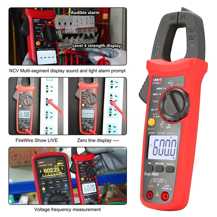 UNI-T UT204+ Digital Multimeter with Auto Range AC DC Current Clamp Meter NCV Measurement Tool (No Battery)