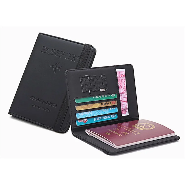 Y1643 Portable Travel RFID Blocking Passport Storage Borse PU Carte di Credito in Pelle PU Basso - Nero