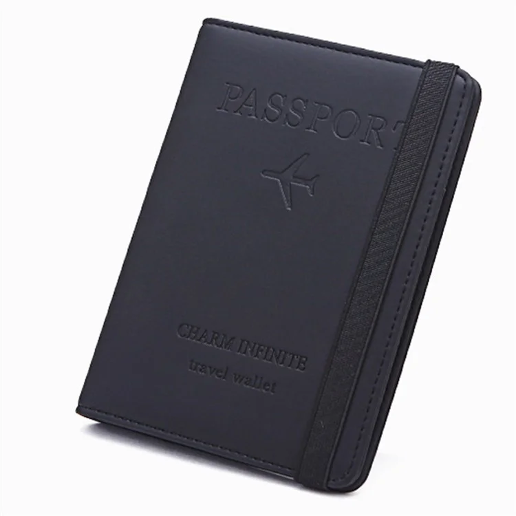Y1643 Portable Travel RFID Blocking Passport Storage Bag PU Leather Credit Cards Cash Holder Bag - Black