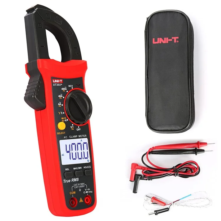 Uni-t UT202+ Medidor de Abrazadera Digital AC / Probador de Corriente de Voltaje de cc Con Herramienta de Medición de Temperatura NCV (sin Batería)