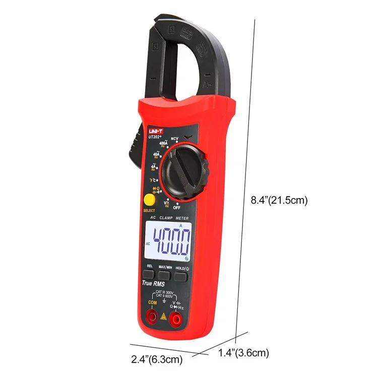 Uni-t UT202+ Medidor de Abrazadera Digital AC / Probador de Corriente de Voltaje de cc Con Herramienta de Medición de Temperatura NCV (sin Batería)