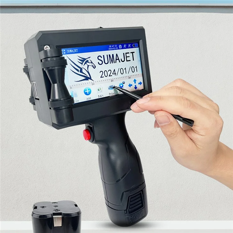 Portable 12.7mm Handheld Inkjet Printer QR Barcode Batch Number Expiry Date Label Printing Machine, EU Plug