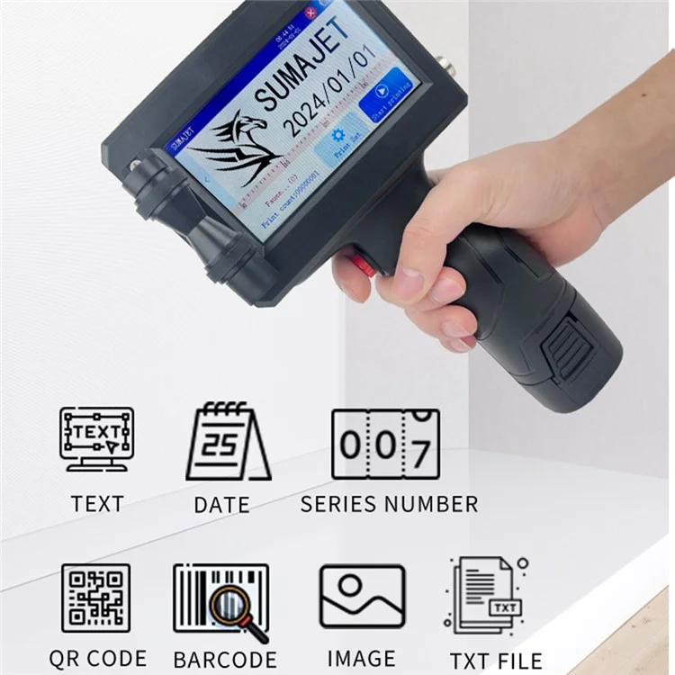 Portable 12.7mm Handheld Inkjet Printer QR Barcode Batch Number Expiry Date Label Printing Machine, EU Plug