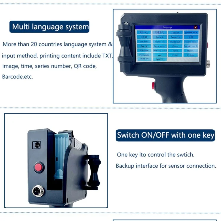 Portable 12.7mm Handheld Inkjet Printer QR Barcode Batch Number Expiry Date Label Printing Machine, EU Plug