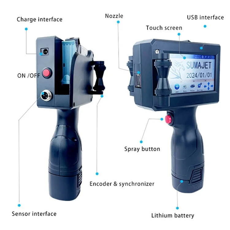 Portable 12.7mm Handheld Inkjet Printer QR Barcode Batch Number Expiry Date Label Printing Machine, EU Plug