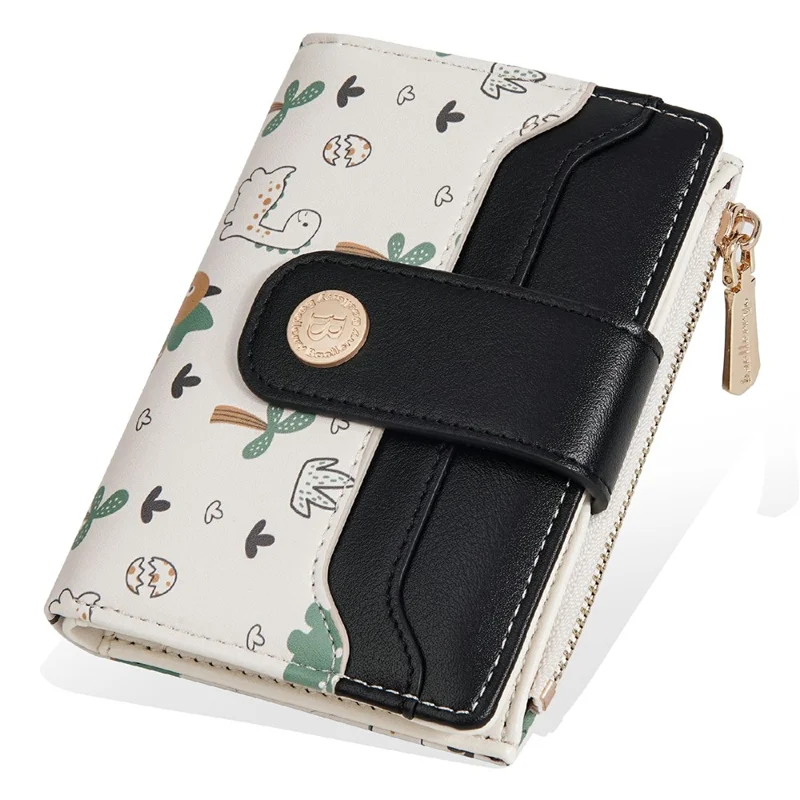 BAELLERRY N8343 Small Wallet Cute Dinosaur PU Leather Zipper Pocket Coin Purse Bifold Compact - Black